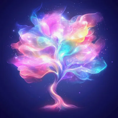Abstract Cosmic Tree Of Life With Glowing Nebula Colors