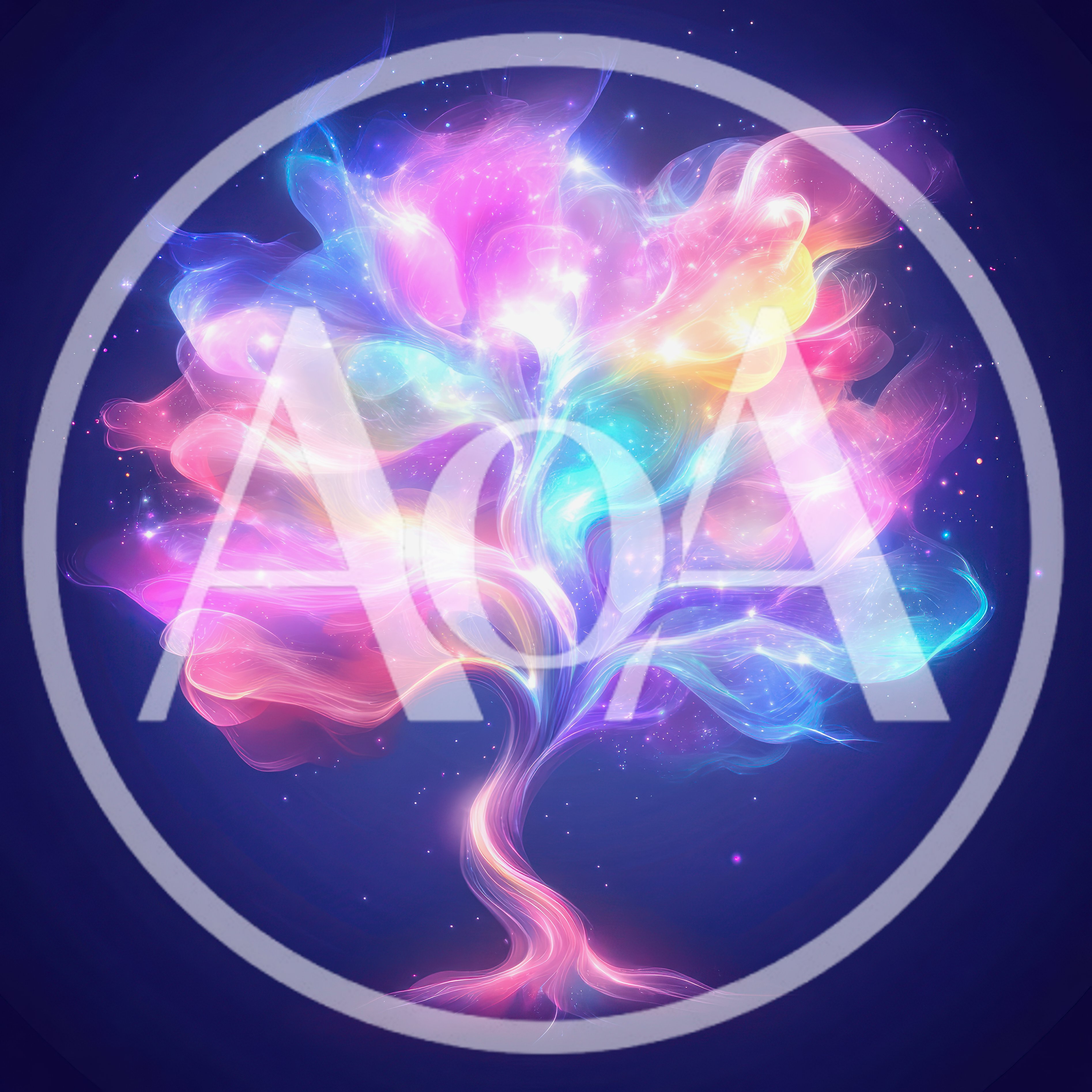 Abstract Cosmic Tree Of Life With Glowing Nebula Colors