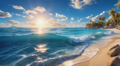 Tropical Beach Sunset With Gentle Ocean Waves