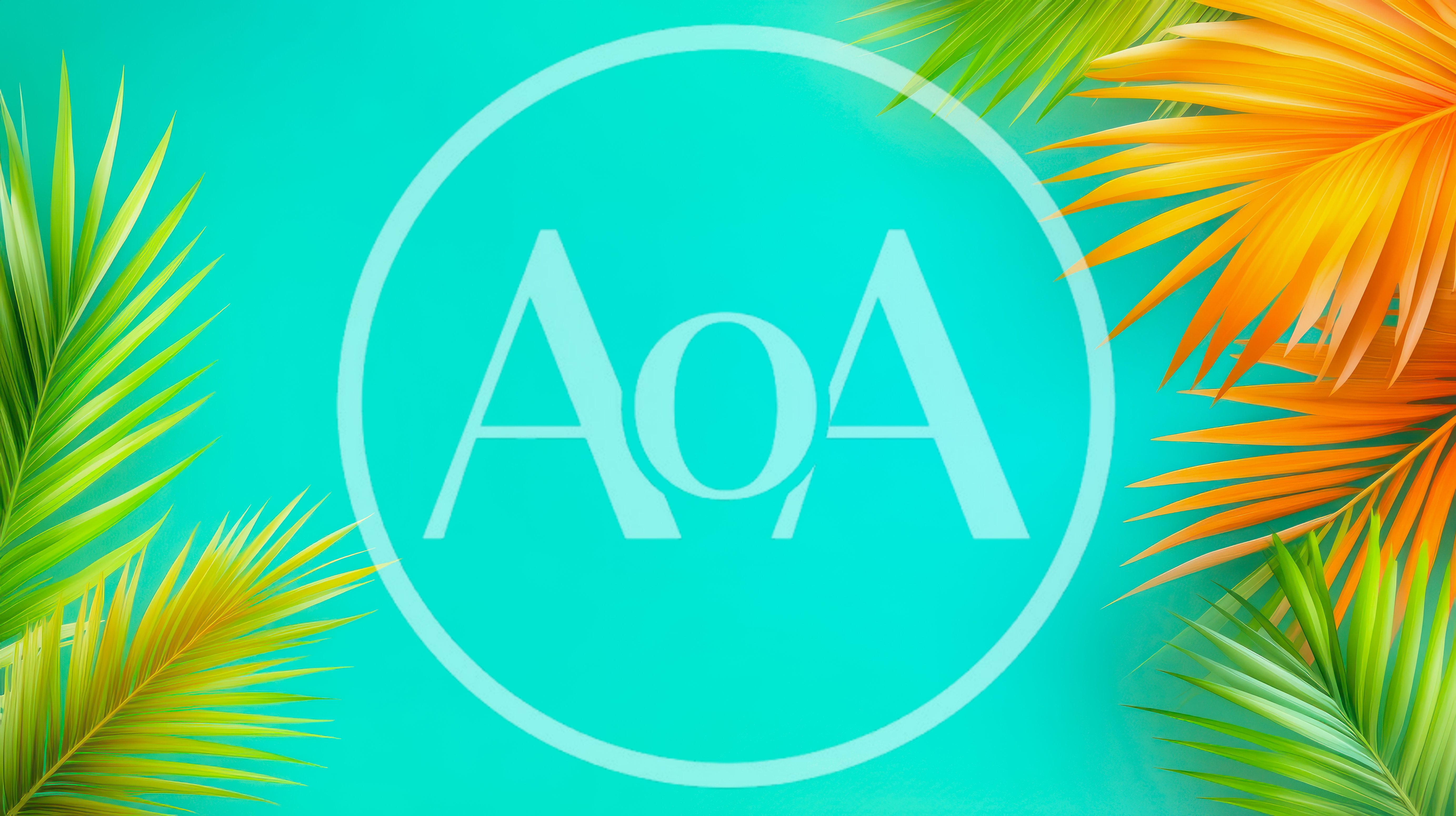 Tropical Palm Leaves Border on Vibrant Turquoise Background