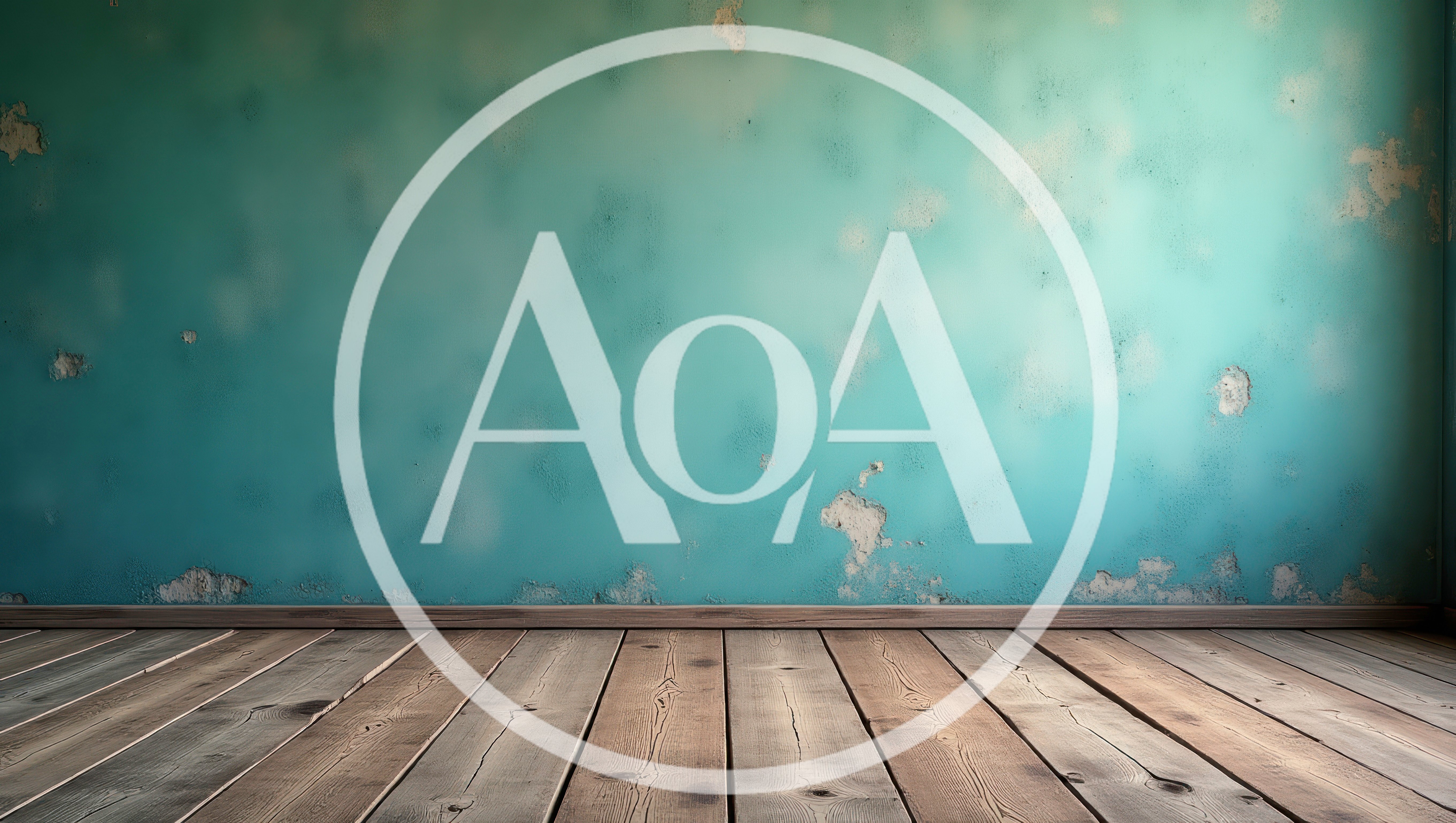 Empty Room With Distressed Teal Wall And Wooden Floor