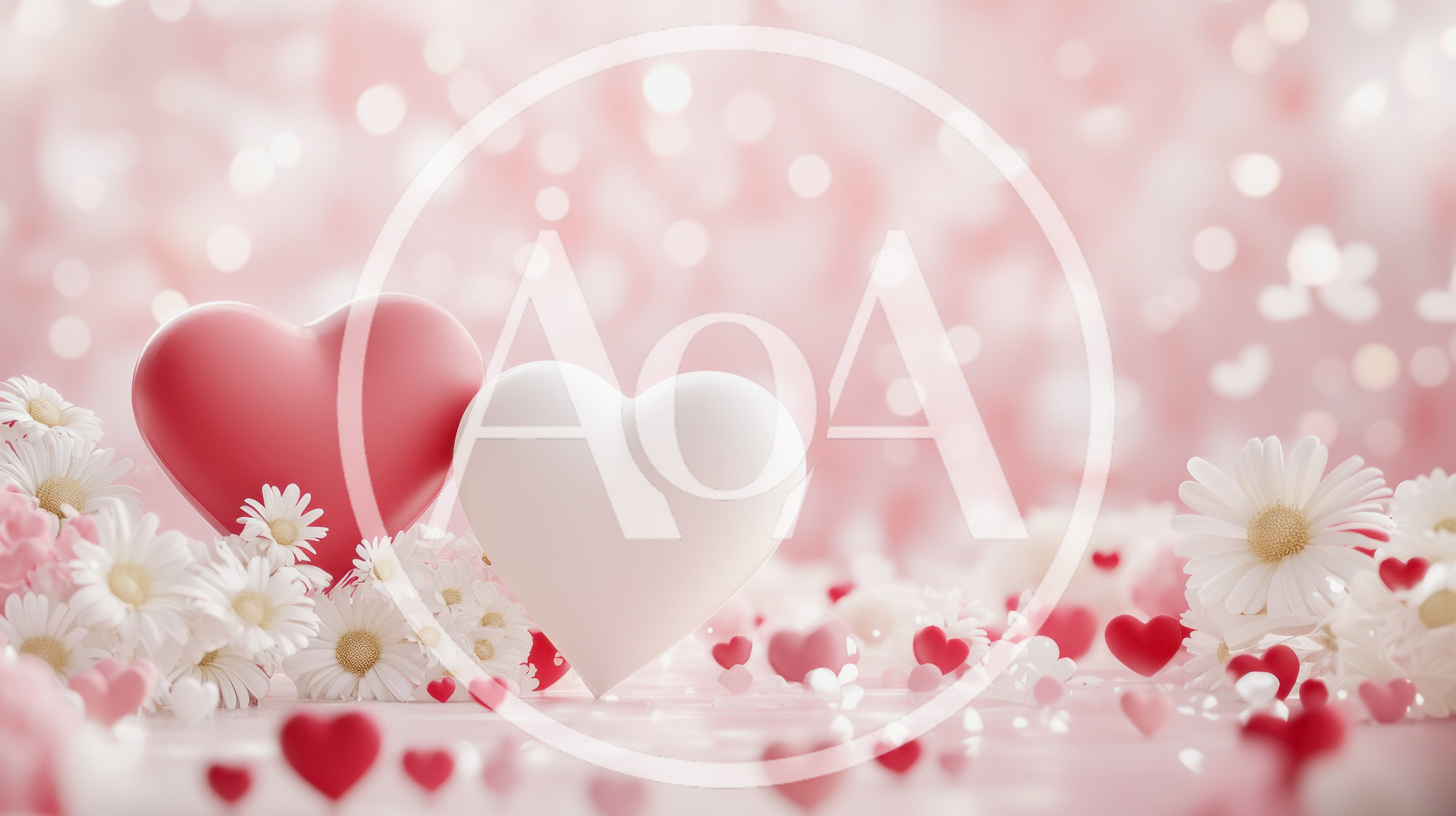 Two Hearts Surrounded By White Daisies And Bokeh