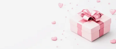 Pink Gift Box With Ribbon And Hearts