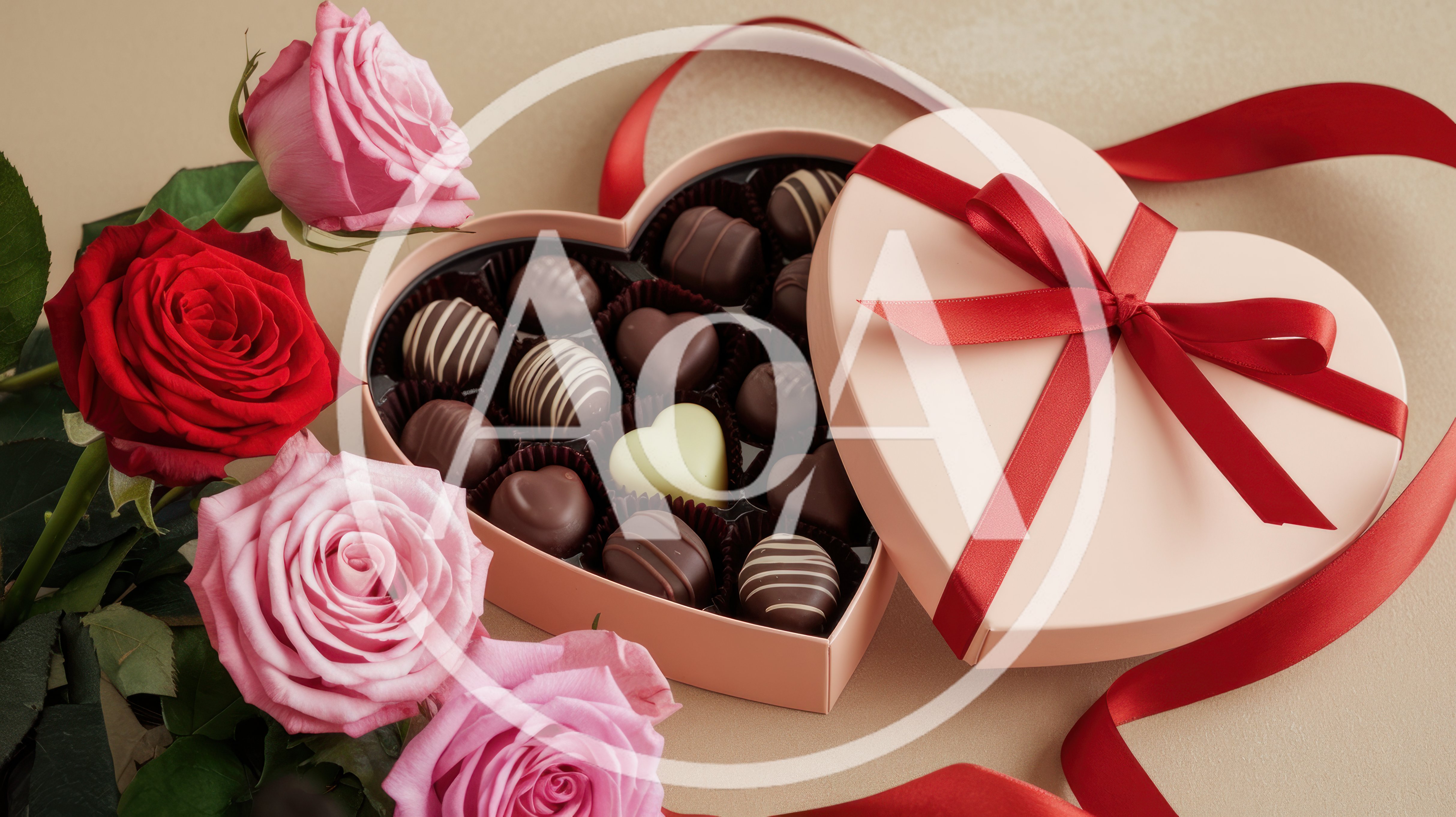 Heart Shaped Chocolate Box With Pink And Red Roses