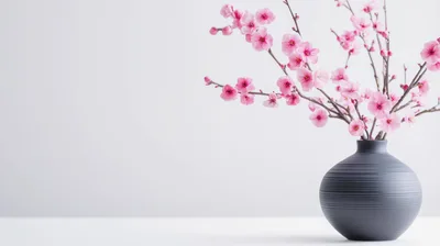 Pink Cherry Blossom Branches in a Dark Vase