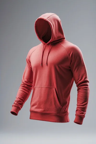 Red Pullover Hoodie Mockup on Grey Background