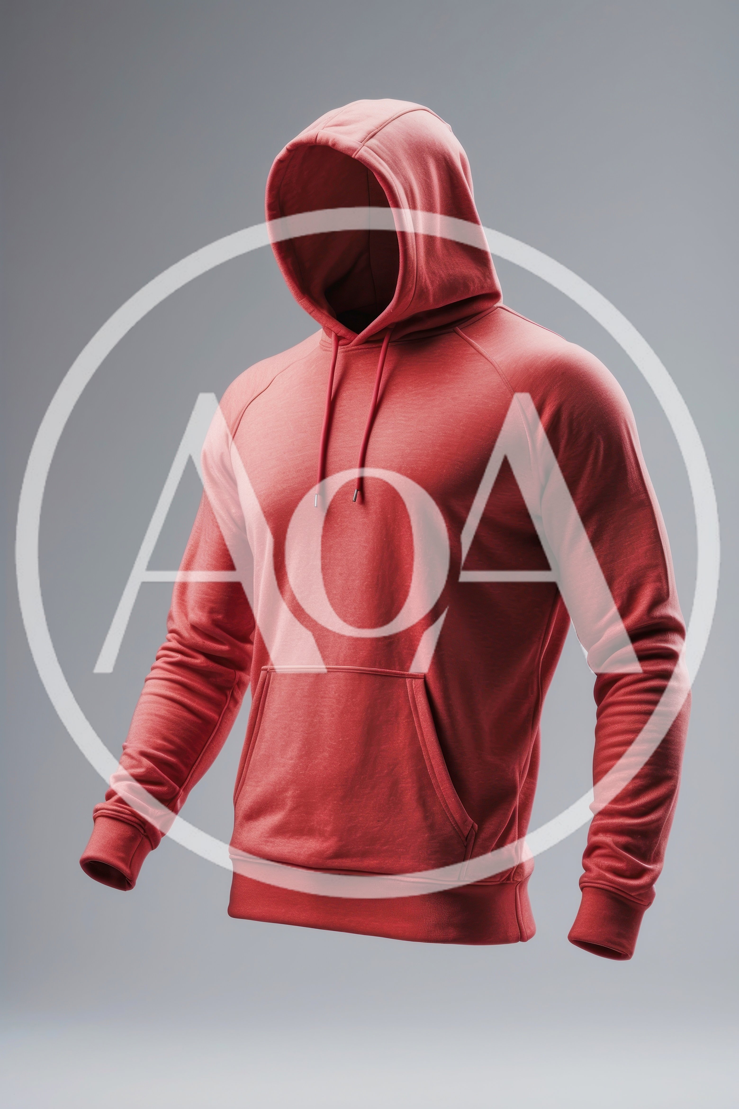 Red Pullover Hoodie Mockup on Grey Background