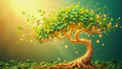 Glowing Golden Tree With Magical Floating Lights
