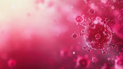 3D Render Of Coronavirus Particles In Red Background