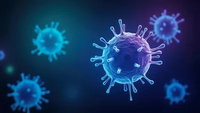 3D Rendered Coronavirus Cells Floating In Dark Space
