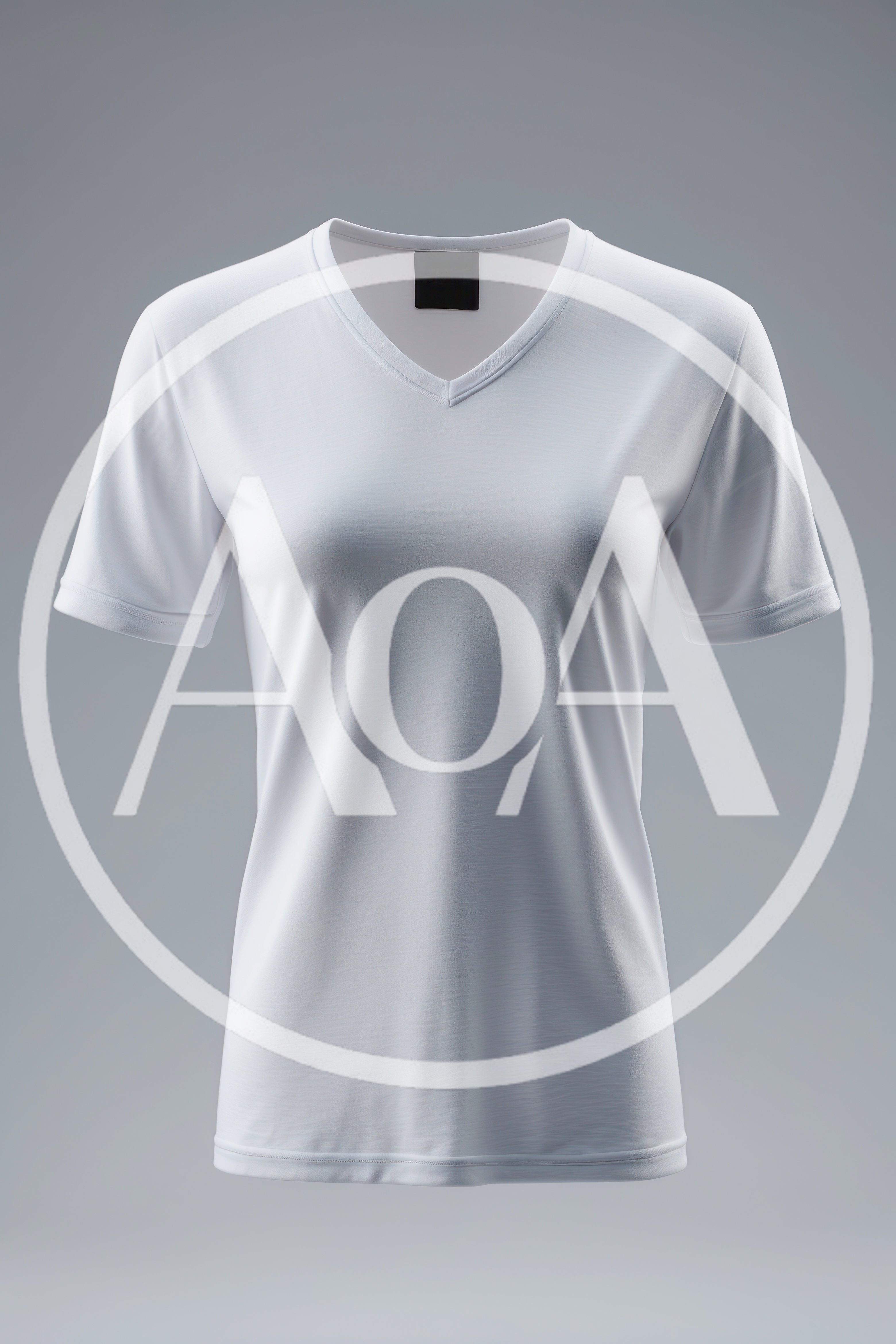 White V-Neck T-Shirt Mockup on Grey Background