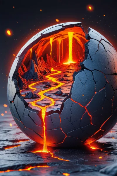 Cracked Lava Sphere With Glowing Molten Core