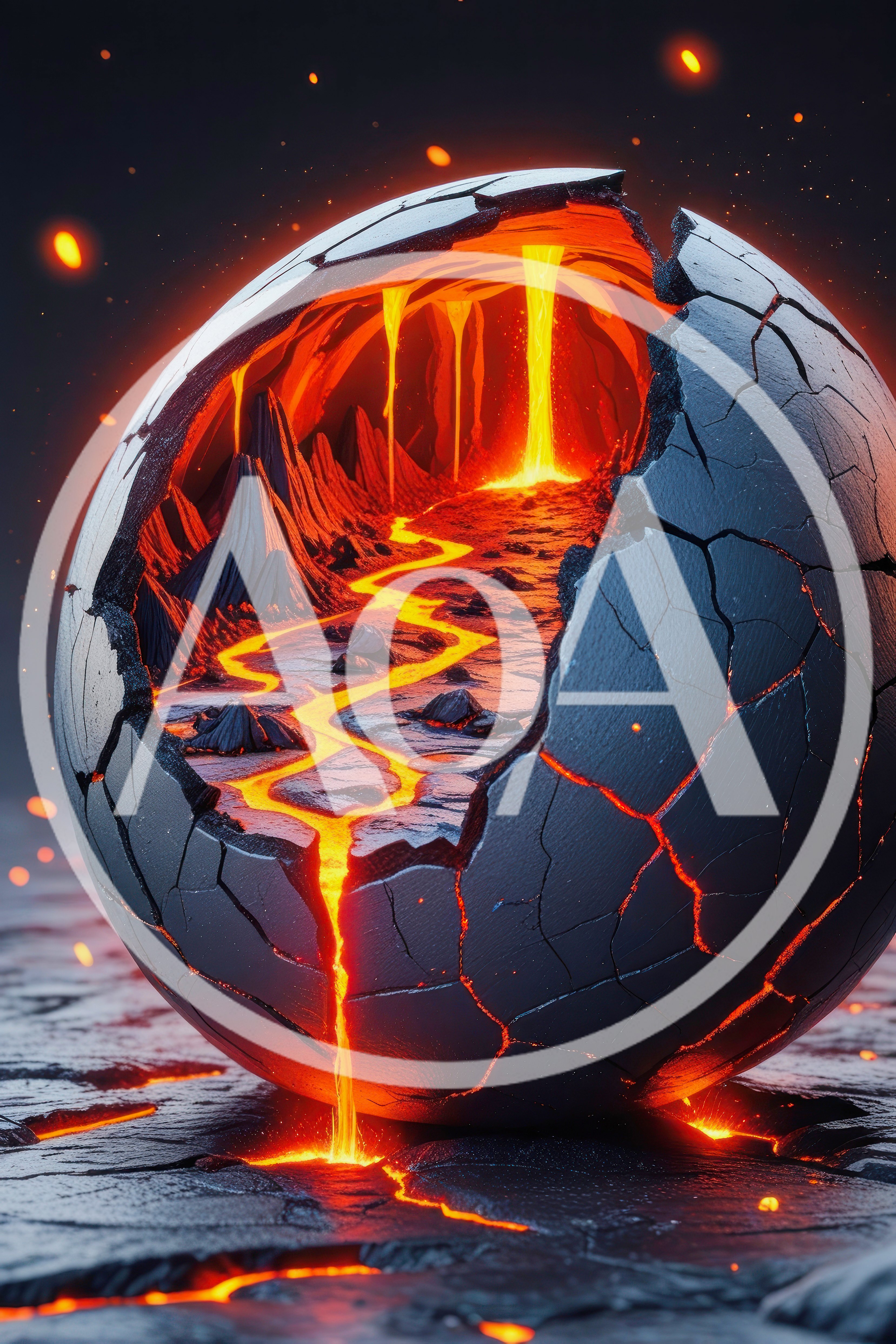 Cracked Lava Sphere With Glowing Molten Core