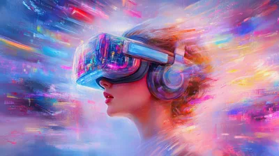 Woman Wearing Virtual Reality Headset In Digital Metaverse