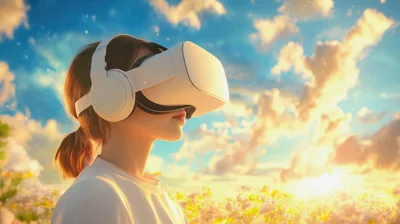Young Woman Wearing Virtual Reality Headset Outdoors
