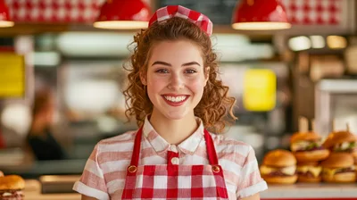 Smiling Young Waitress In A Retro Diner