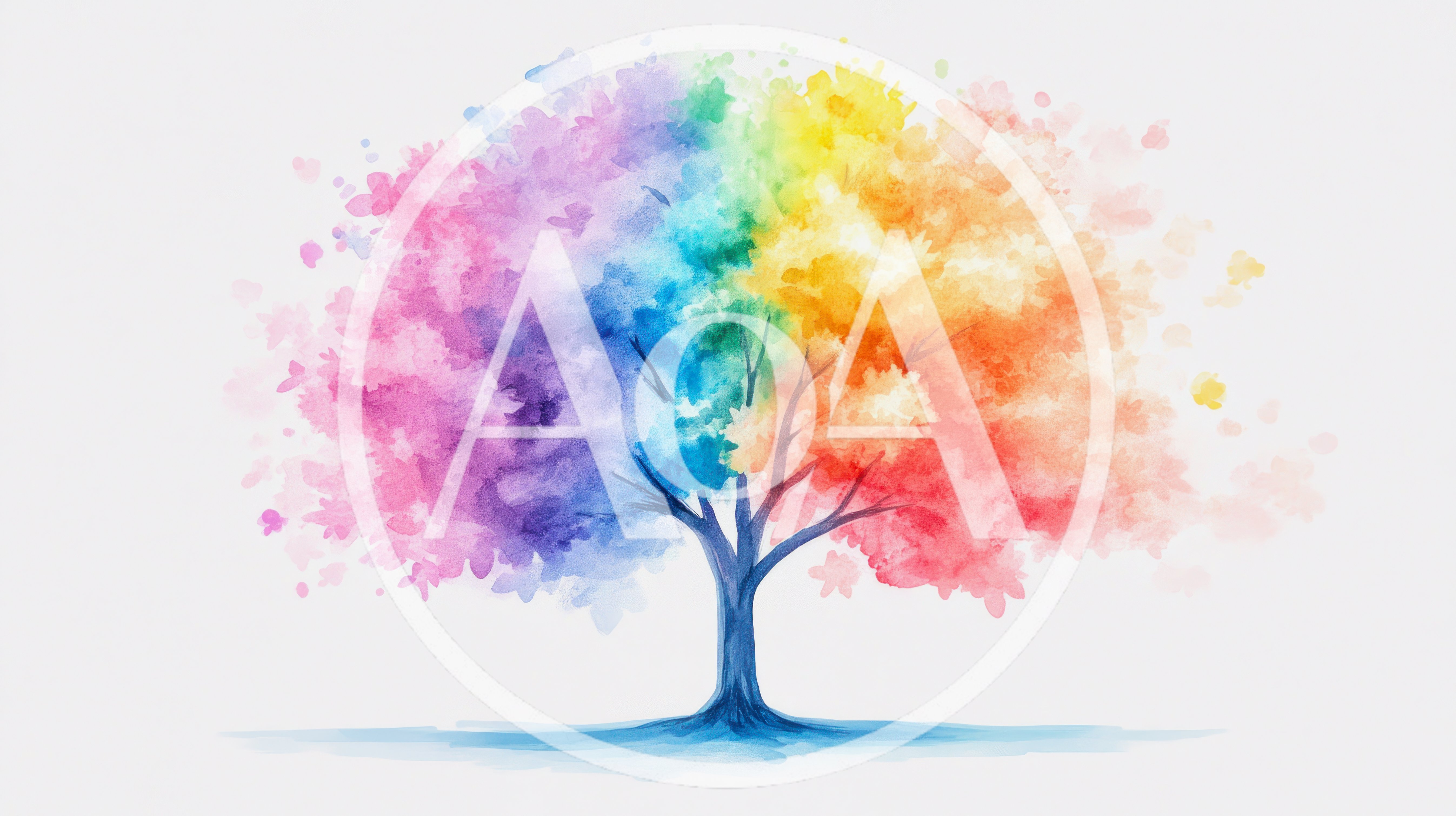 Watercolor Rainbow Tree Illustration On White Background