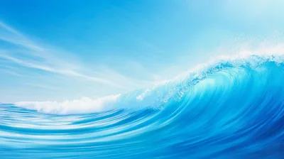 Large Crashing Ocean Wave Under Clear Blue Sky