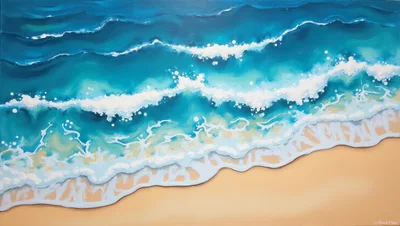 Aerial View Of Ocean Waves Crashing On Sandy Beach