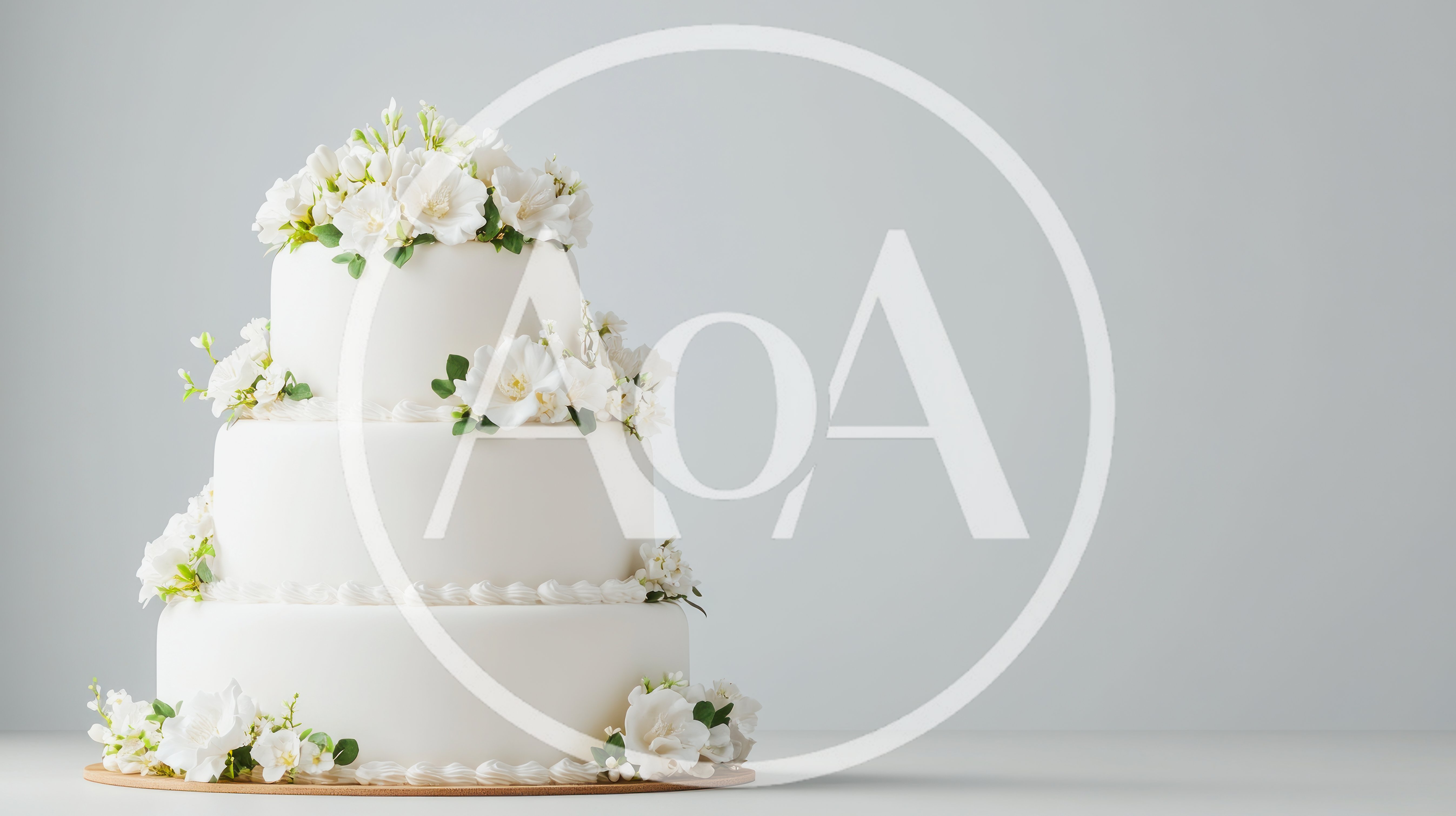 Three Tier White Wedding Cake With Floral Decorations