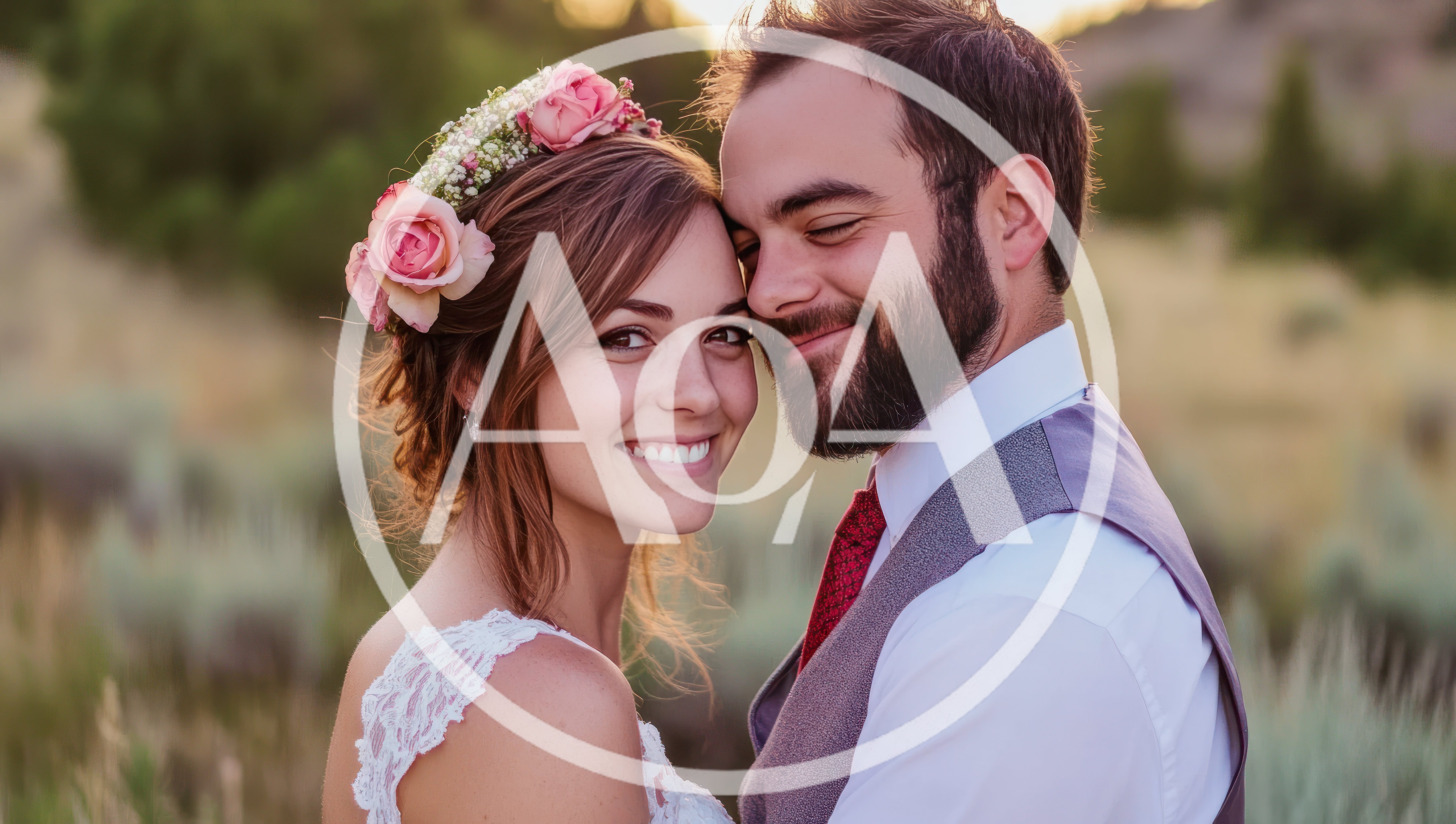 Happy Newlywed Couple Embracing Outdoors