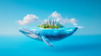 Surreal Giant Whale Carrying A City On Its Back