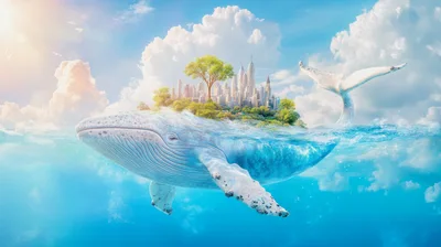Surreal Giant Whale Carrying A City On Its Back