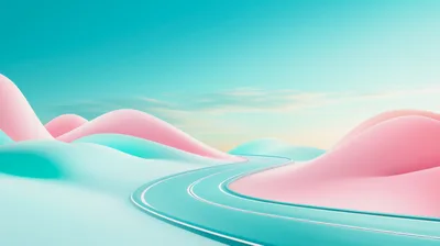 Surreal Abstract Landscape With Winding Road And Pastel Hills