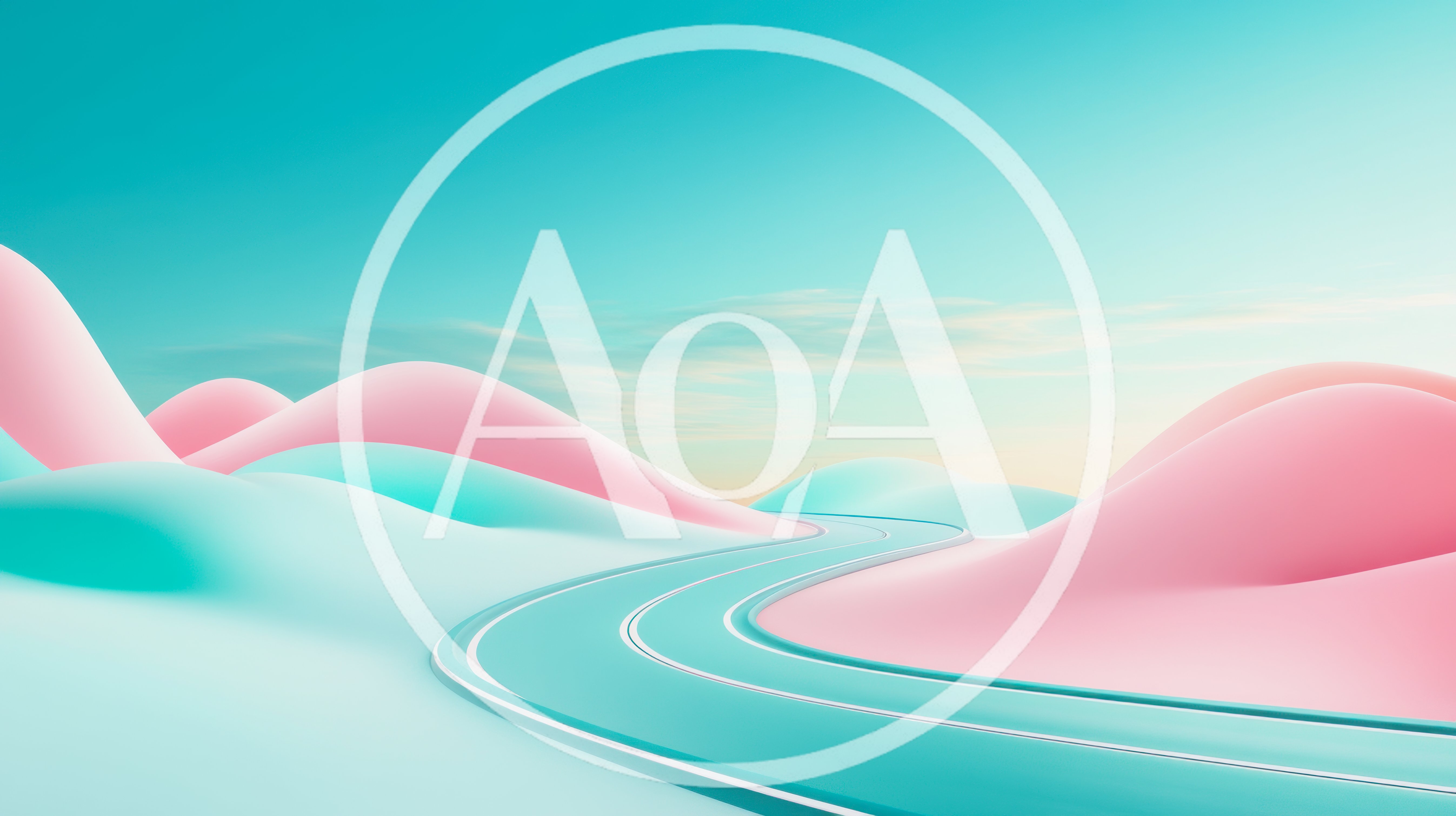 Surreal Abstract Landscape With Winding Road And Pastel Hills