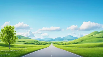Empty Asphalt Road Through Rolling Green Hills