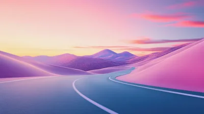 Surreal Winding Road Through Pink Desert Landscape