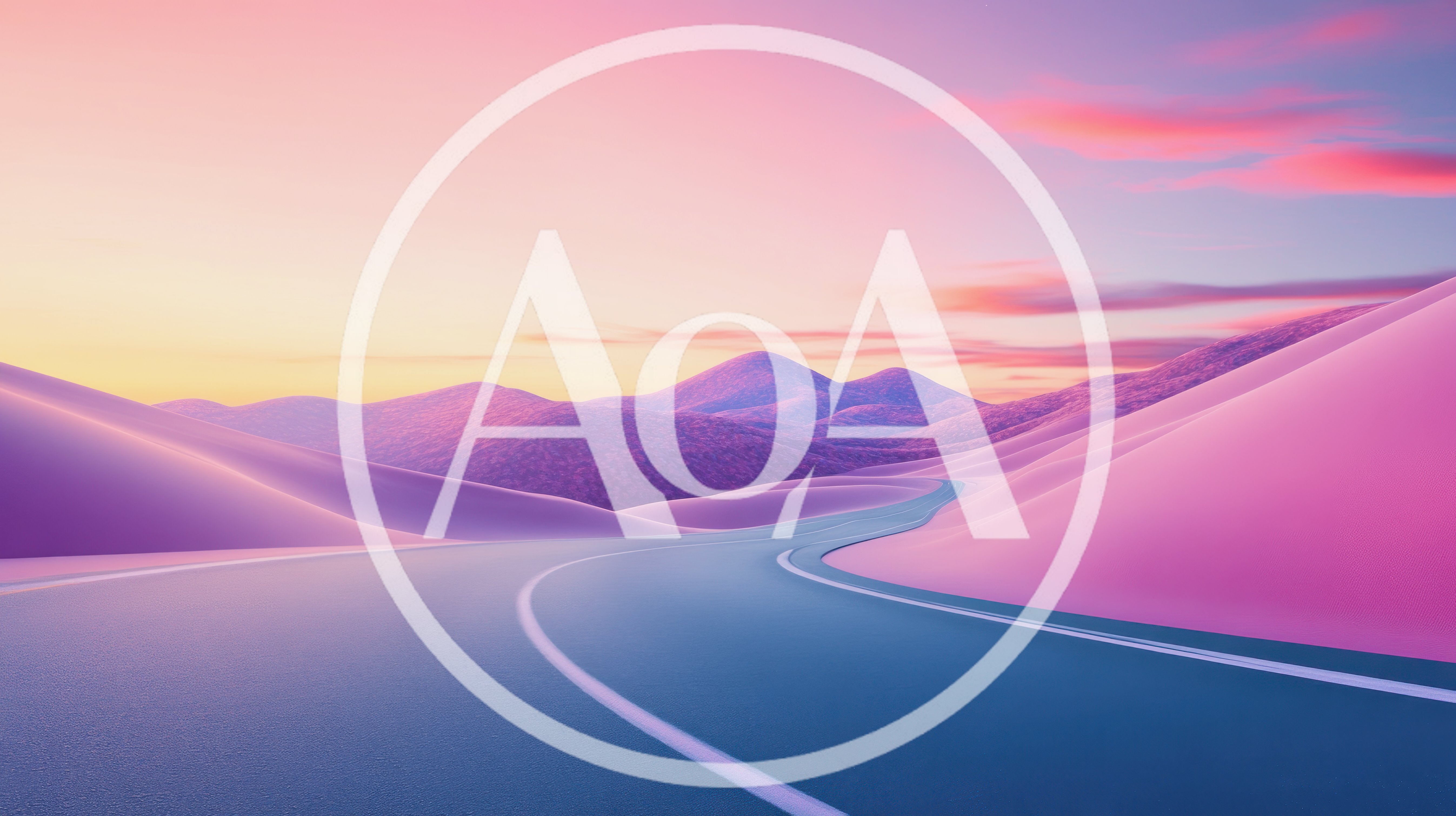 Surreal Winding Road Through Pink Desert Landscape
