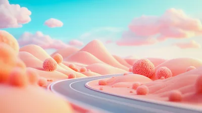 Surreal Pink Landscape With Winding Road