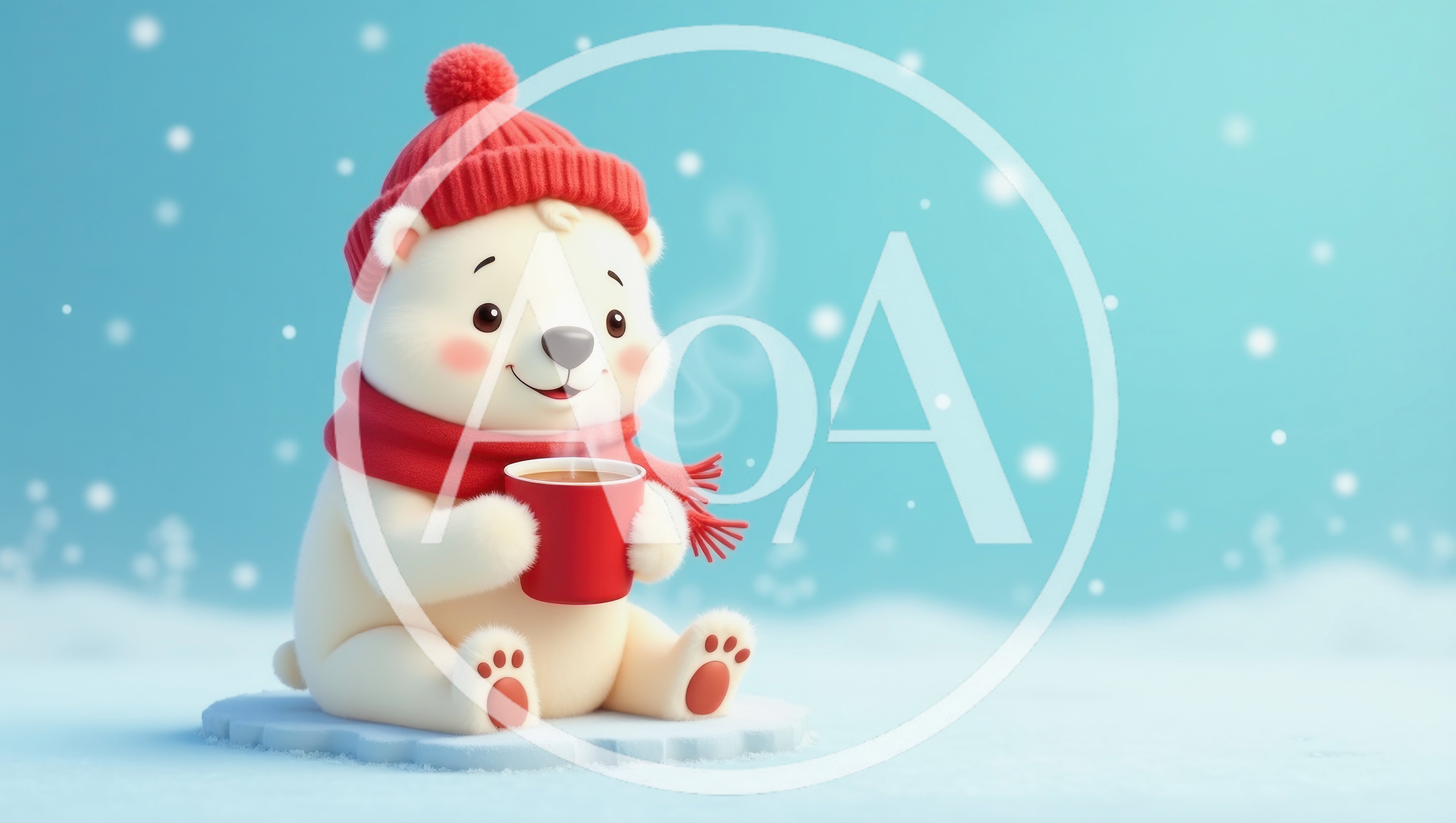 Cute Polar Bear Holding A Red Mug In Winter