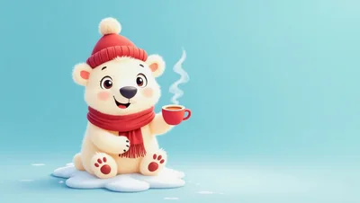 Cute Polar Bear Holding A Hot Cup Of Cocoa