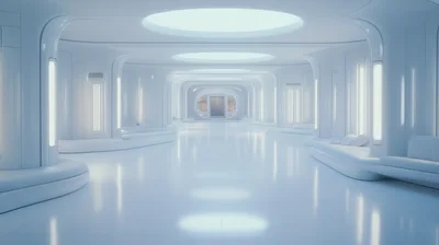 Futuristic White Corridor With Minimalist Architectural Design