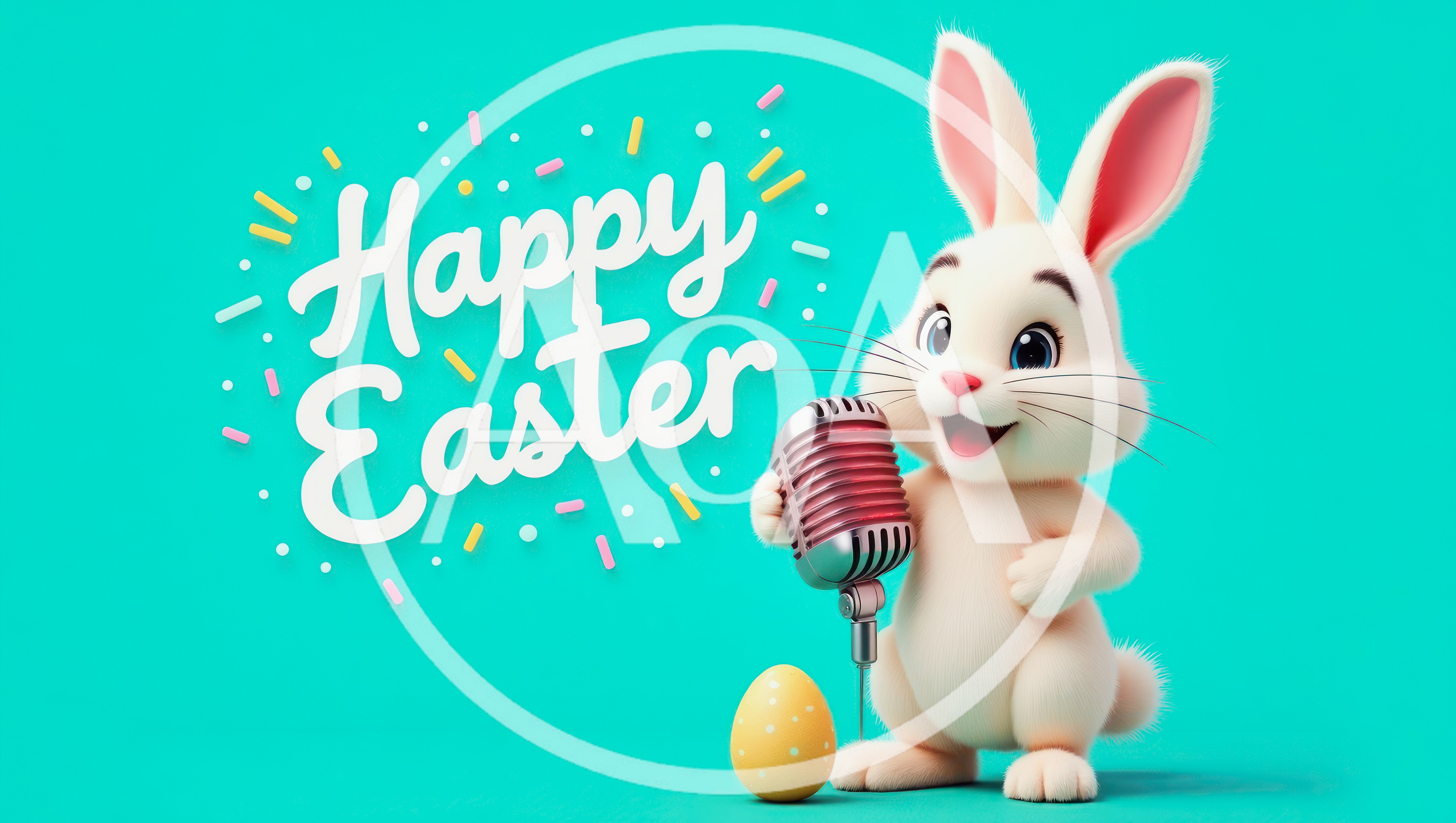 Cute Easter Bunny Holding A Vintage Microphone