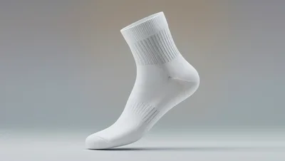 Single White Athletic Sock Isolated On Grey Background