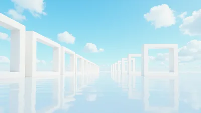 Abstract White Square Frames In A Reflective Water Landscape