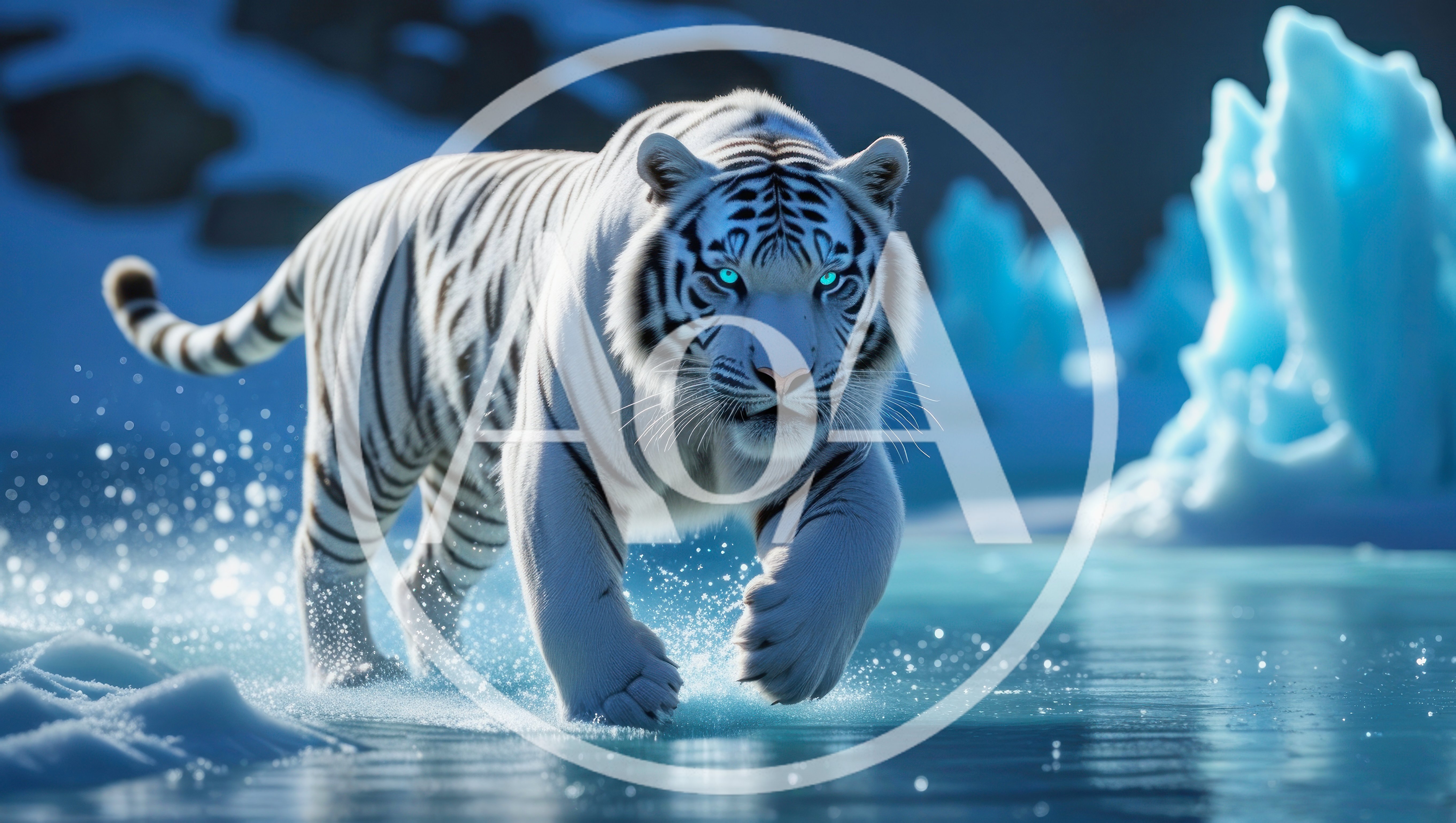 Majestic White Tiger Walking Through Icy Arctic Landscape