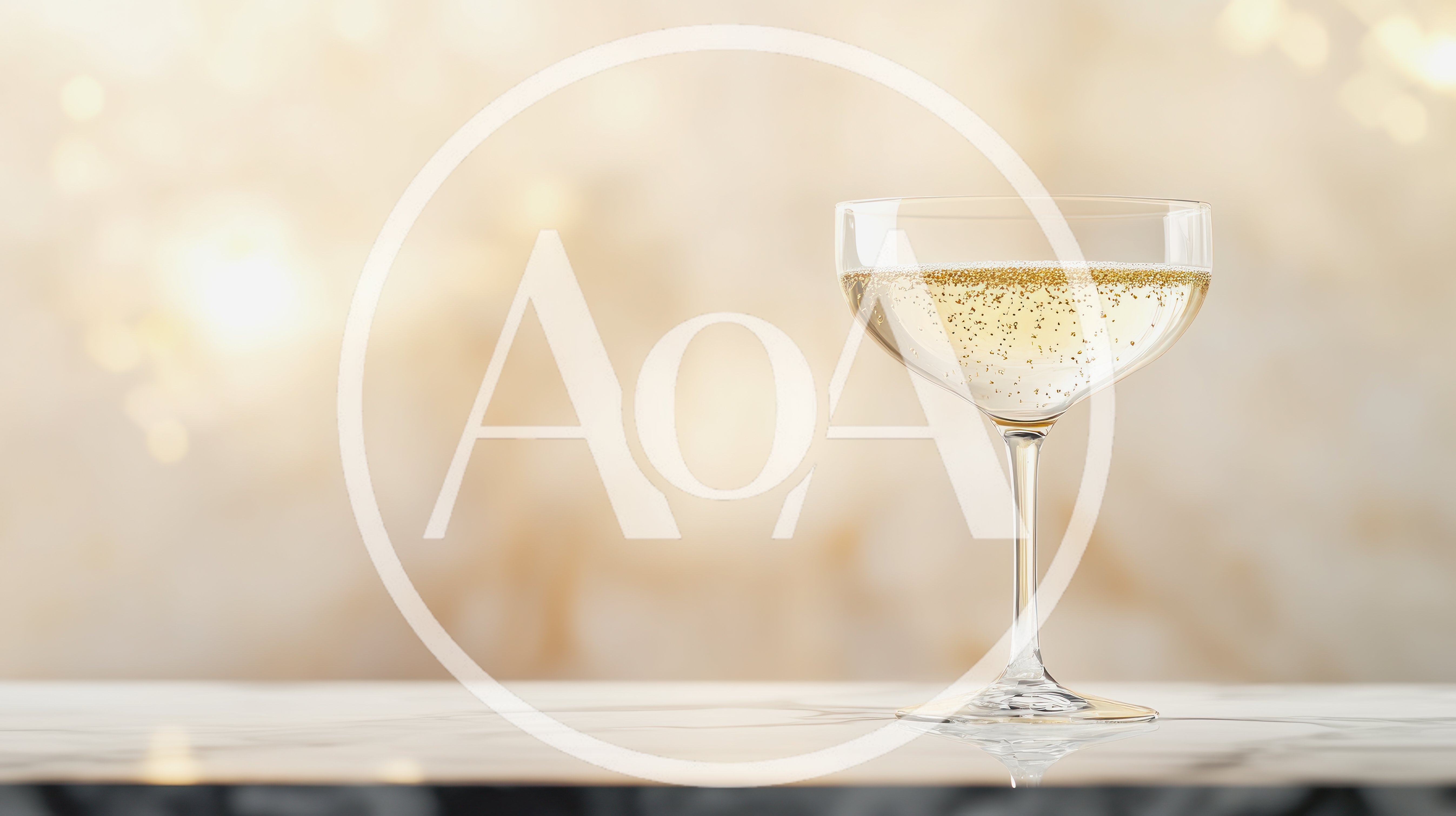 Champagne Coupe Glass With Gold Flakes On Marble Surface