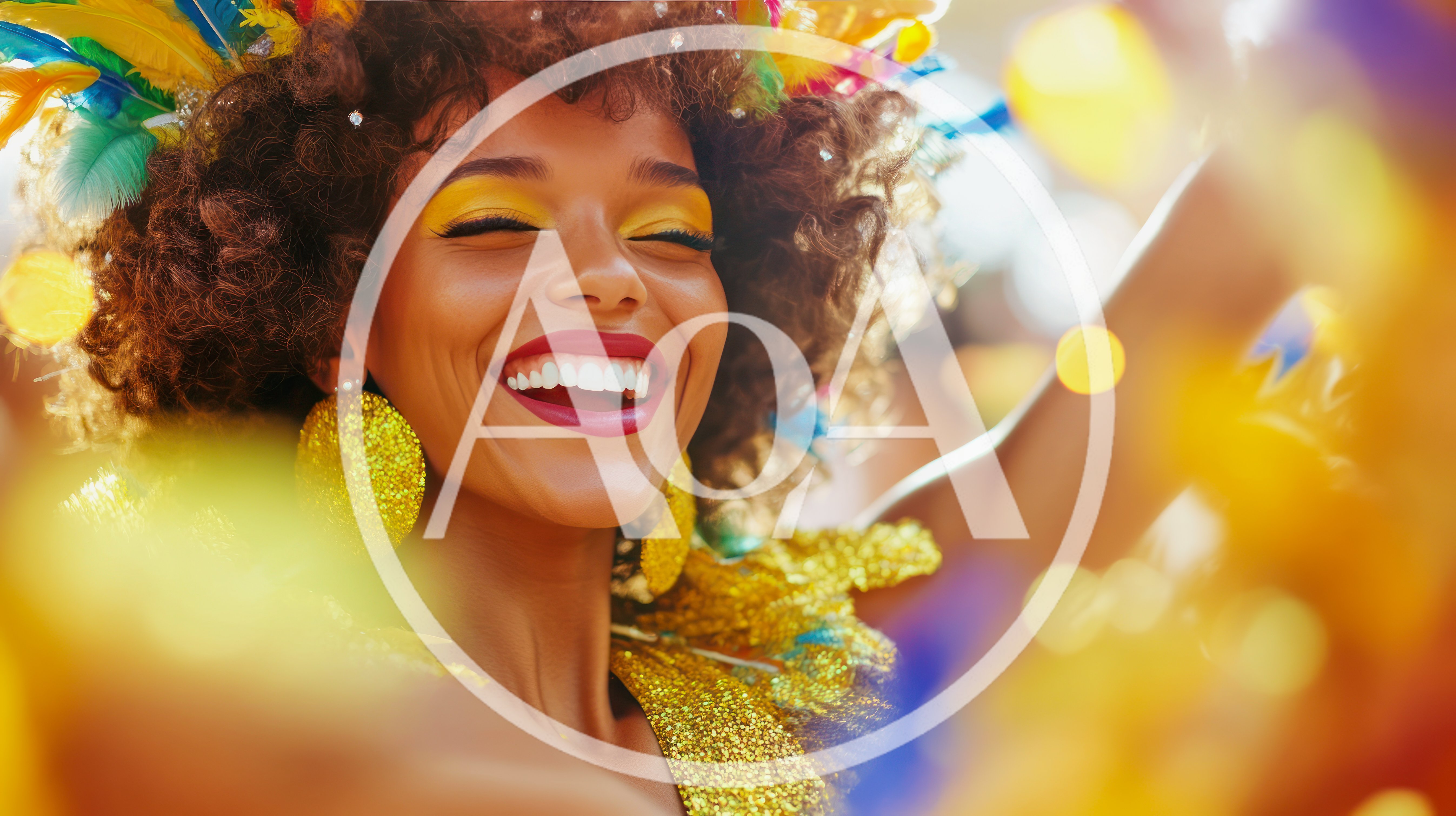 Joyful Woman Celebrating At A Vibrant Carnival Parade