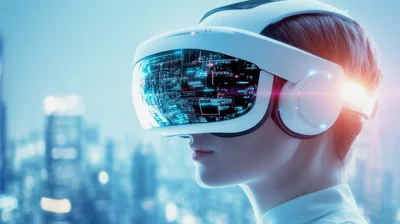 Person Wearing Futuristic Virtual Reality Headset