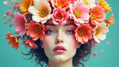 Portrait Of A Young Woman Wearing A Floral Crown