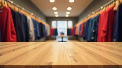 Empty Wooden Counter In A Clothing Store