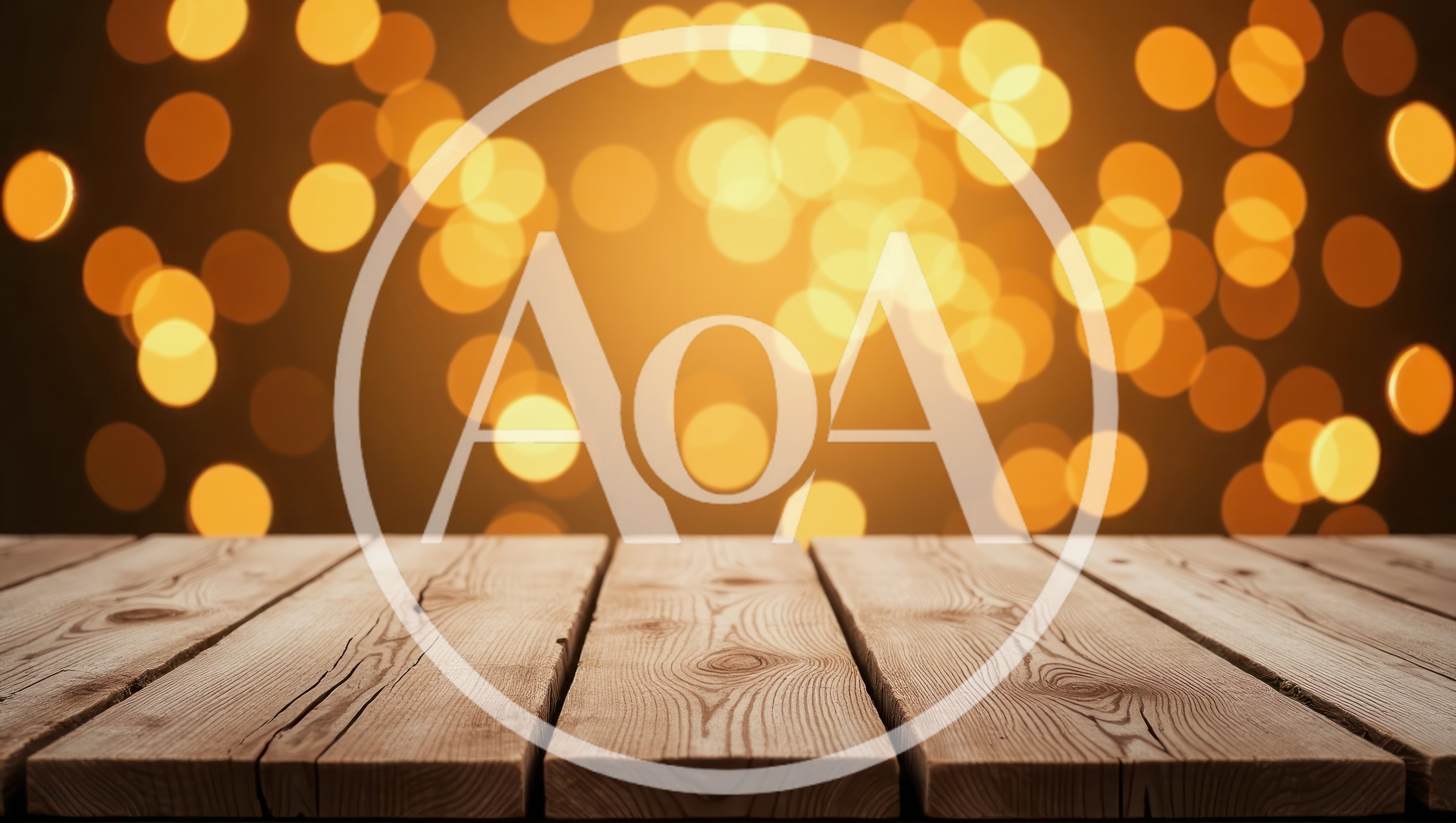 Empty Wooden Table Against Golden Bokeh Background