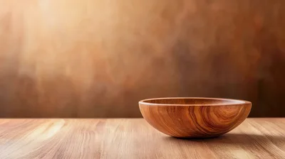 Empty Wooden Bowl On A Rustic Table