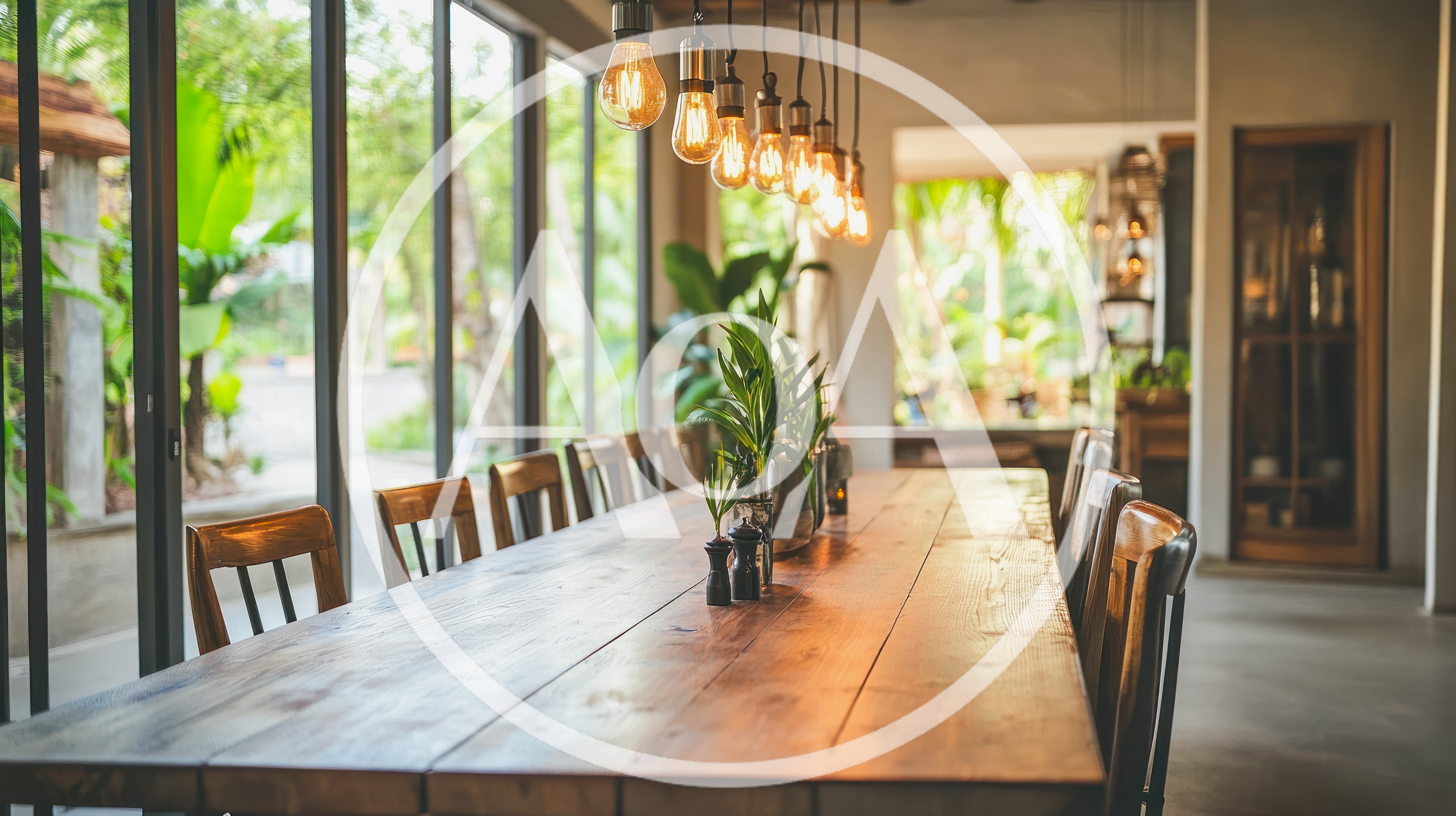 Empty Wooden Dining Table in Modern Restaurant Interior