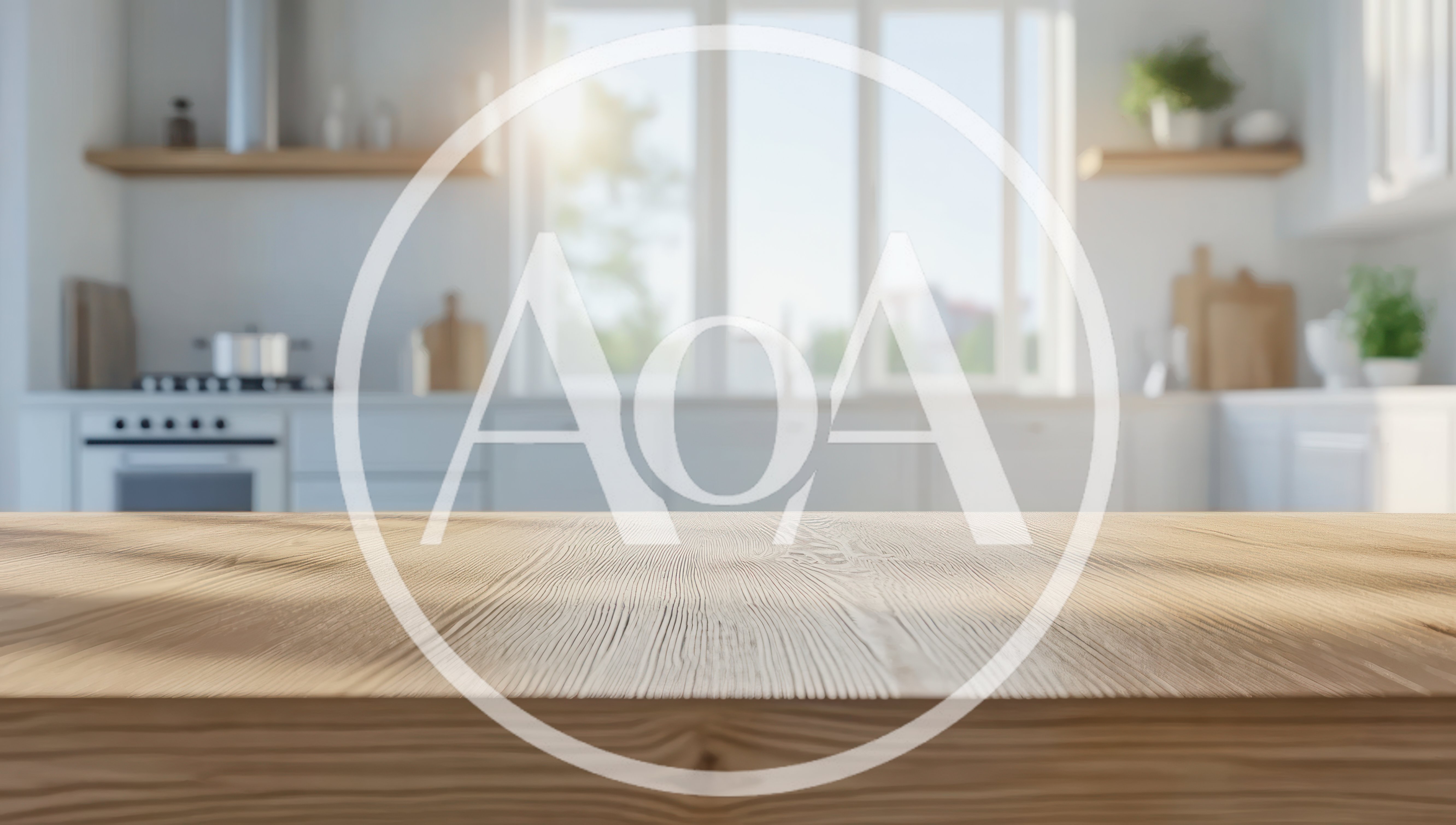 Empty Wooden Kitchen Countertop With Blurred Background