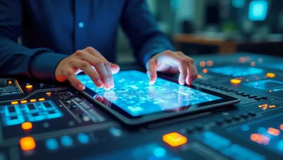 Technician Interacting With Digital Tablet On Control Console